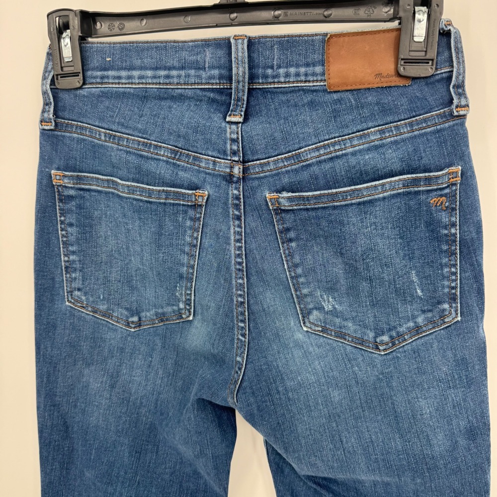 Madewell Cali Demi Boot Jeans Cropped Size 24 High Rise Medium Wash Frayed Hem - Picture 6 of 8